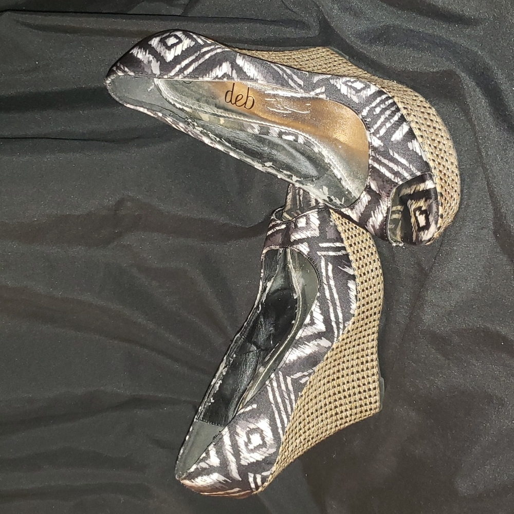 Womens Deb brand black/white/grey 7.5 wedged heels